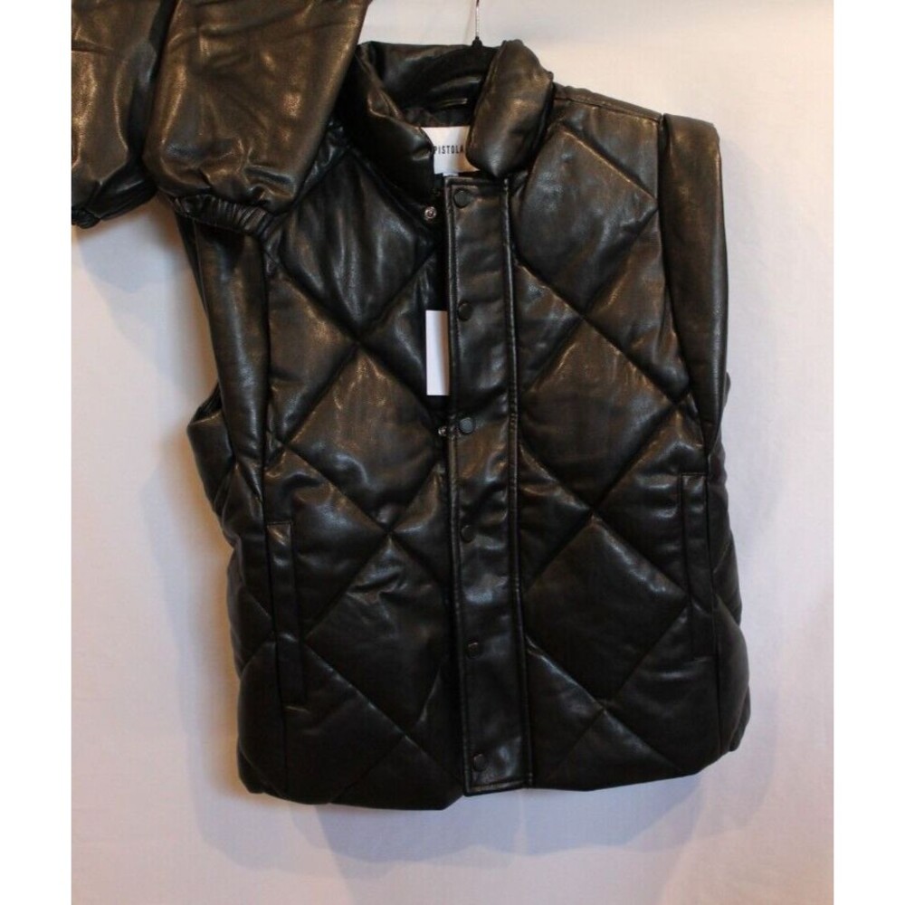 PISTOLA Callista Leather Puffer Jacket Vegan Leather W/Removable Sleeves XS NWT - Picture 8 of 8